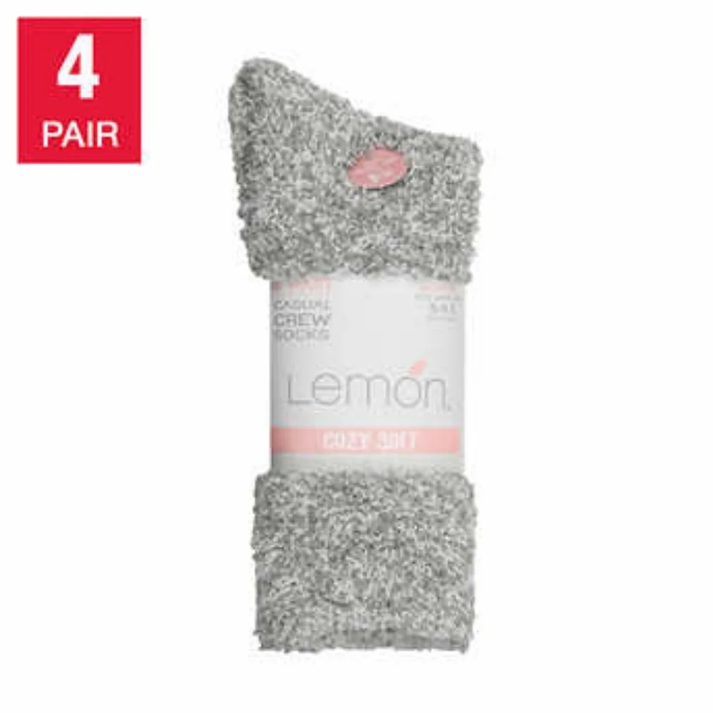 LEMON Women's Cozy Soft Casual Crew Fuzzy Socks 4 Pairs